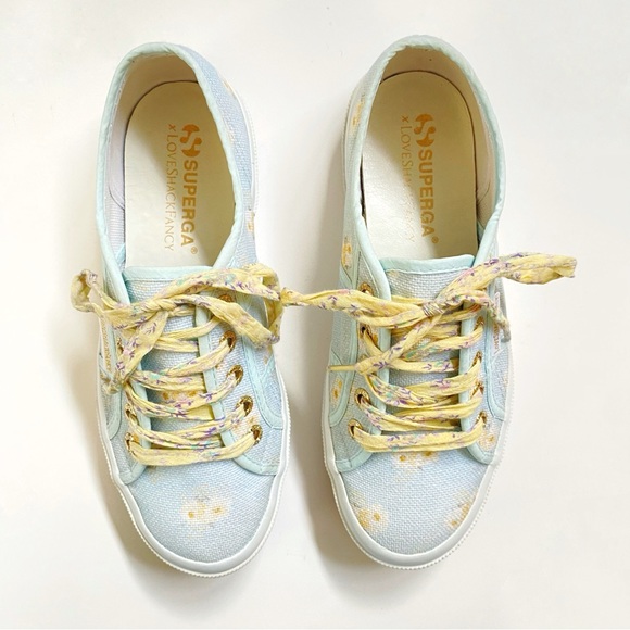 SUPERGA LOVESHACKFANCY 2750 blue yellow white floral print lace up sneaker shoe - Picture 2 of 11